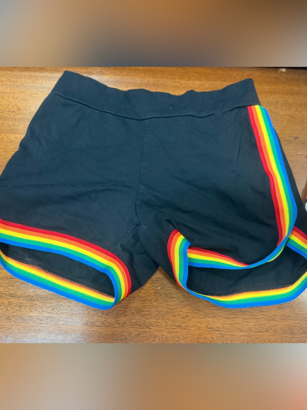 Black Athletic Shorts with Rainbow Trim and drawstring